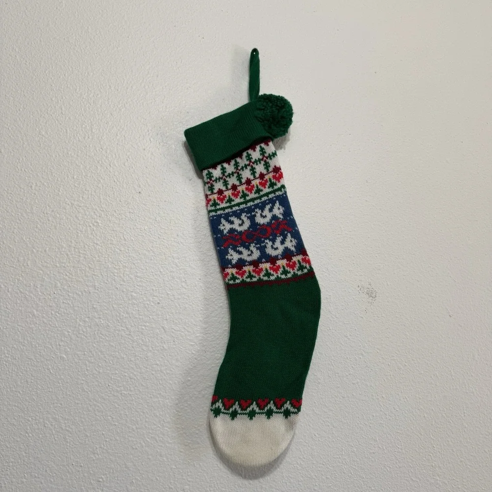 Vintage Green Blue Red White Fairisle Knit Christmas‎ Stocking Classic